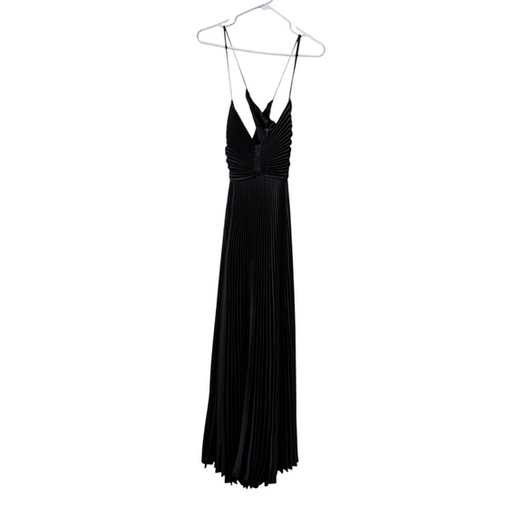 A.L.C. Aries Satin Pleated Maxi Dress Black Sz 6 - Picture 3 of 9